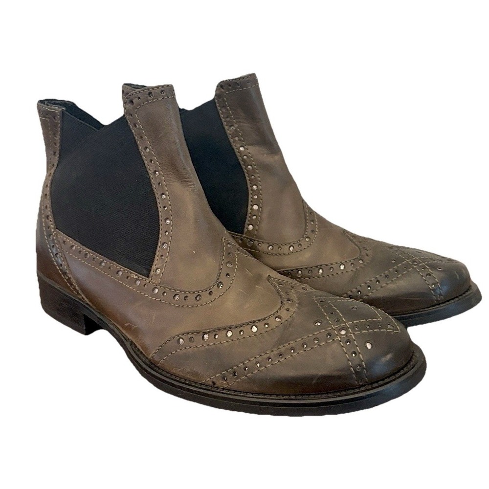 Donald Pliner Chelsea Boots Wingtip Brogue Brown Leather Western Men's Size 10